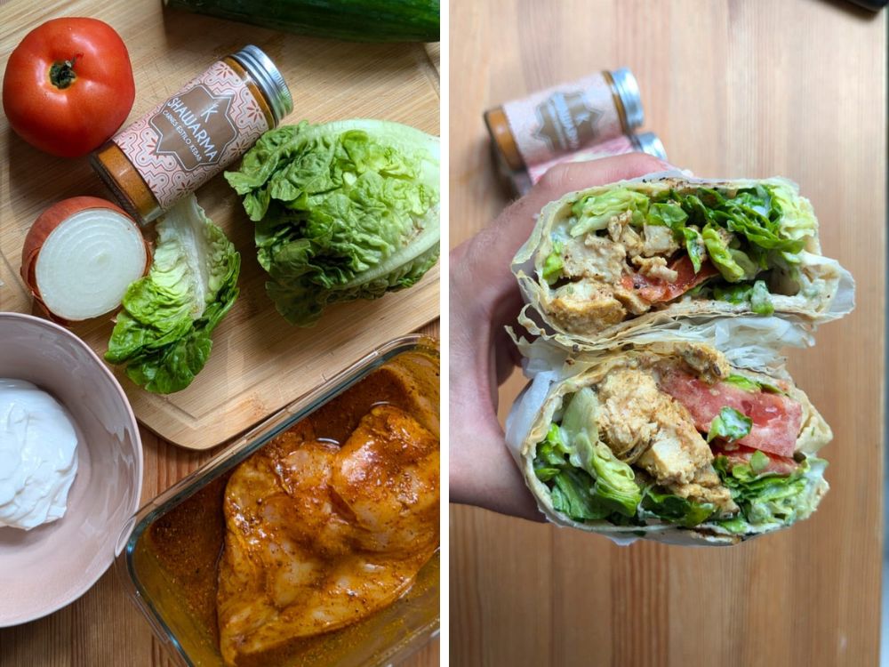 Pita de pollo estilo shawarma